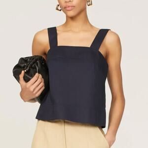TIBI Navy Blue Cami Top Black SIZE 6 Boxy Cropped Cotton Designer Basic $325